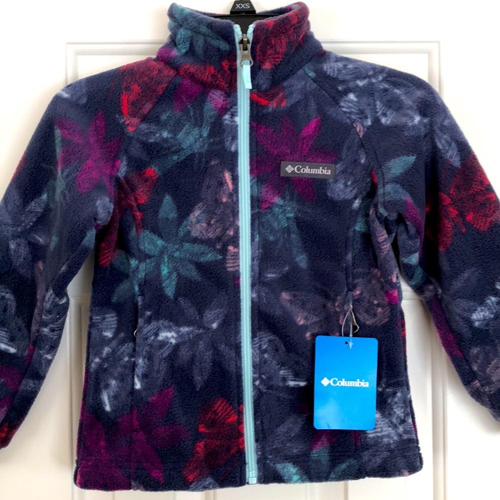 New girls Columbia light weight jacket. Size 4/5 XXS. Flower and butterfly motif